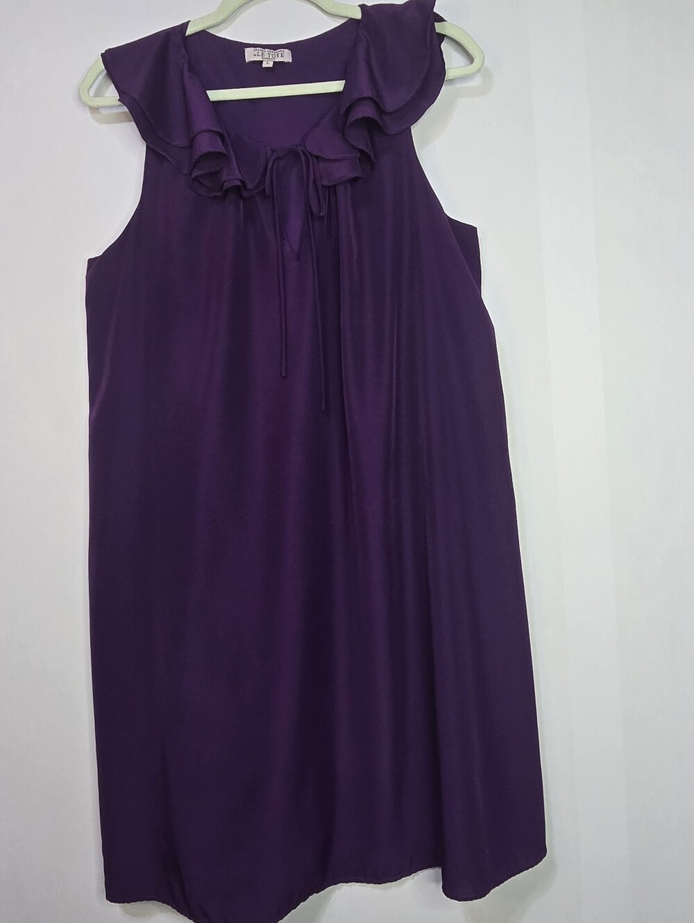 LE TOTE Maternity Size L Sleeveless Ruffled Collar Tie Neck Dress in Deep Purple